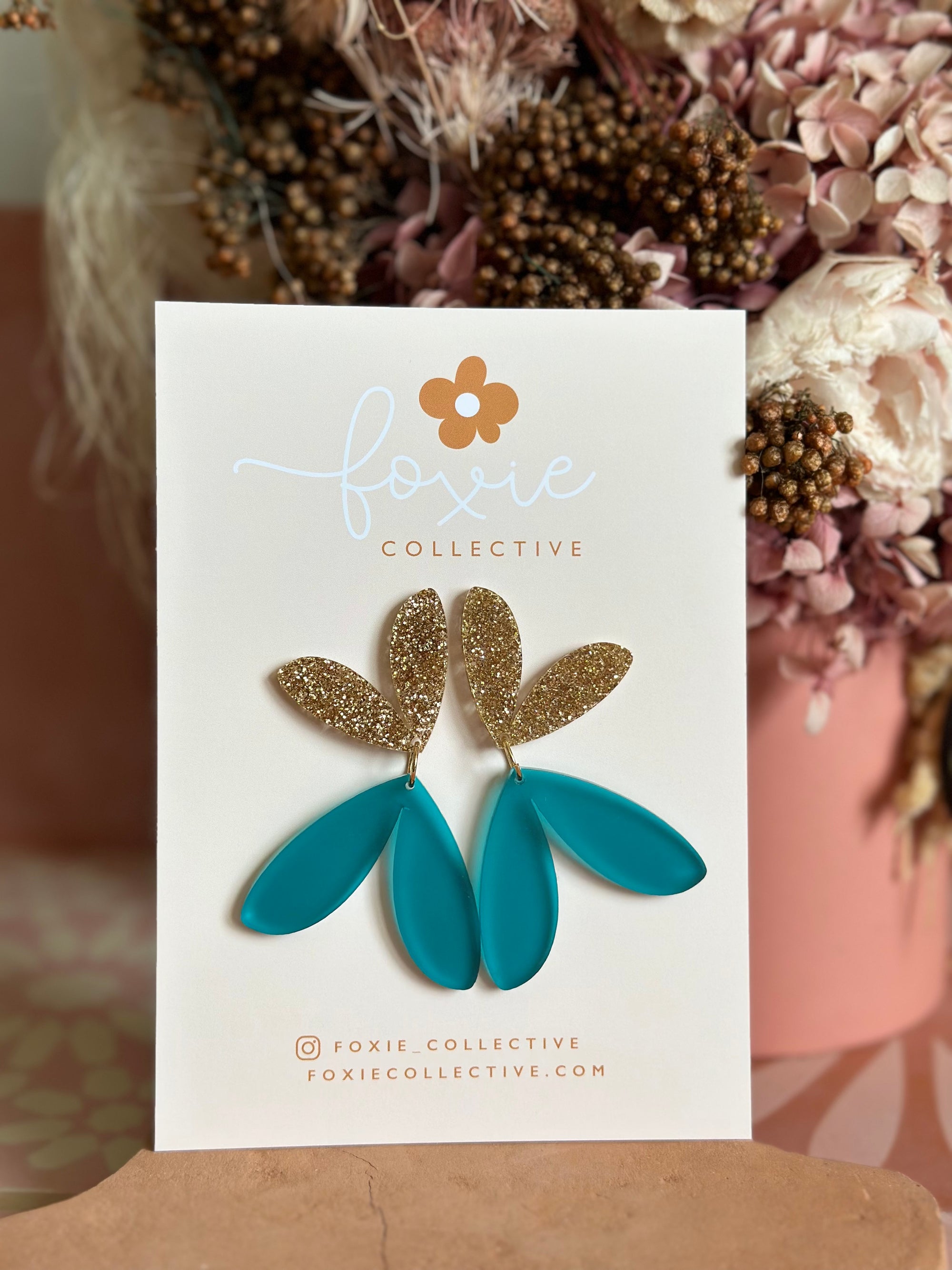 The Love Bug Dangles | Frosted Teal + Gold Glitter