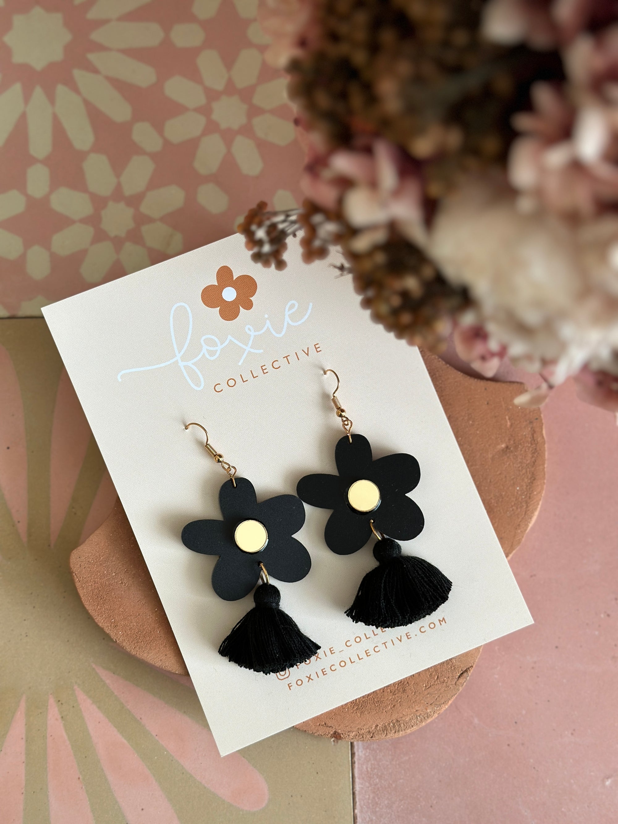 Bella Tassel Dangles | Black + Gold