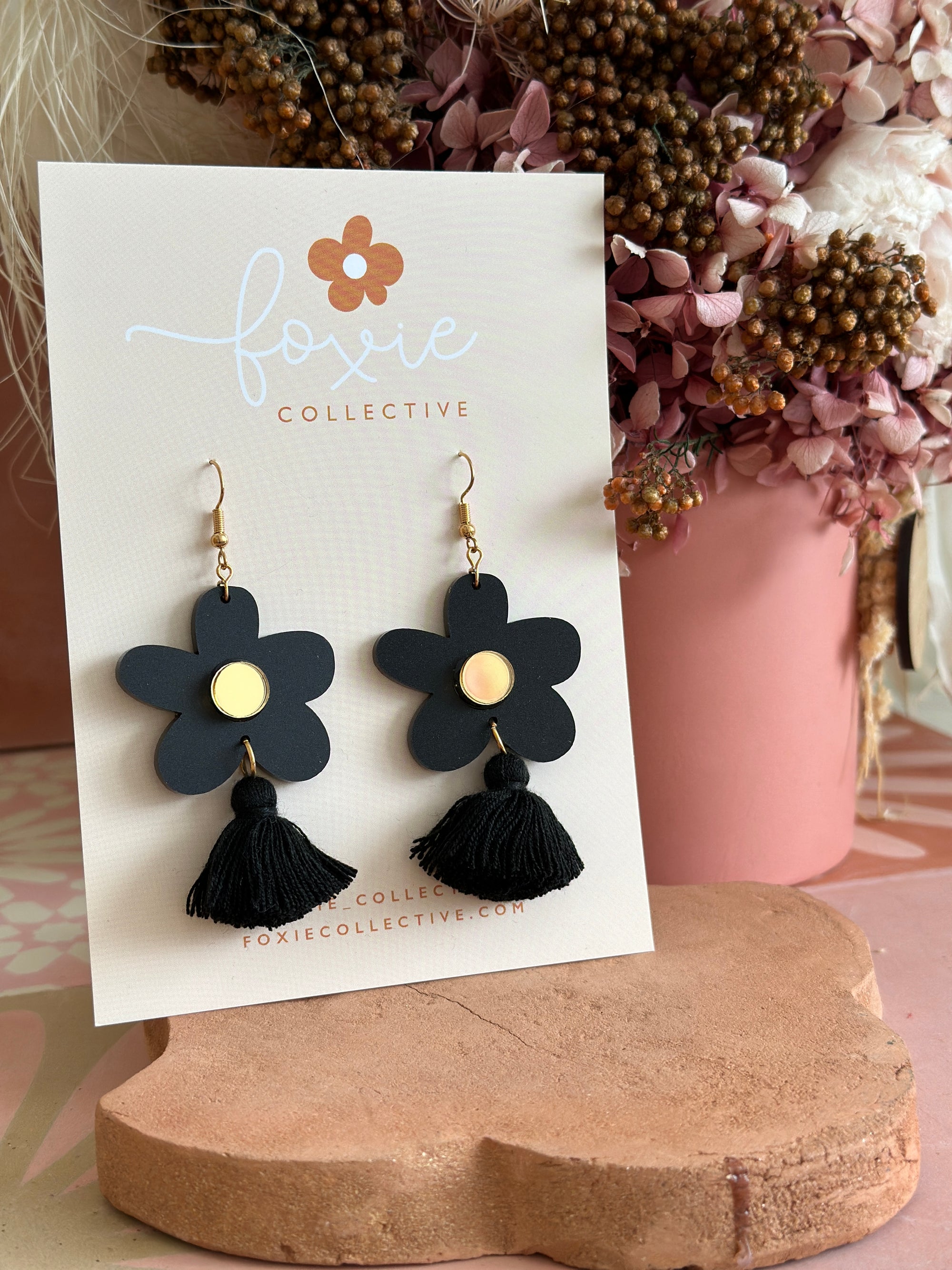 Bella Tassel Dangles | Black + Gold