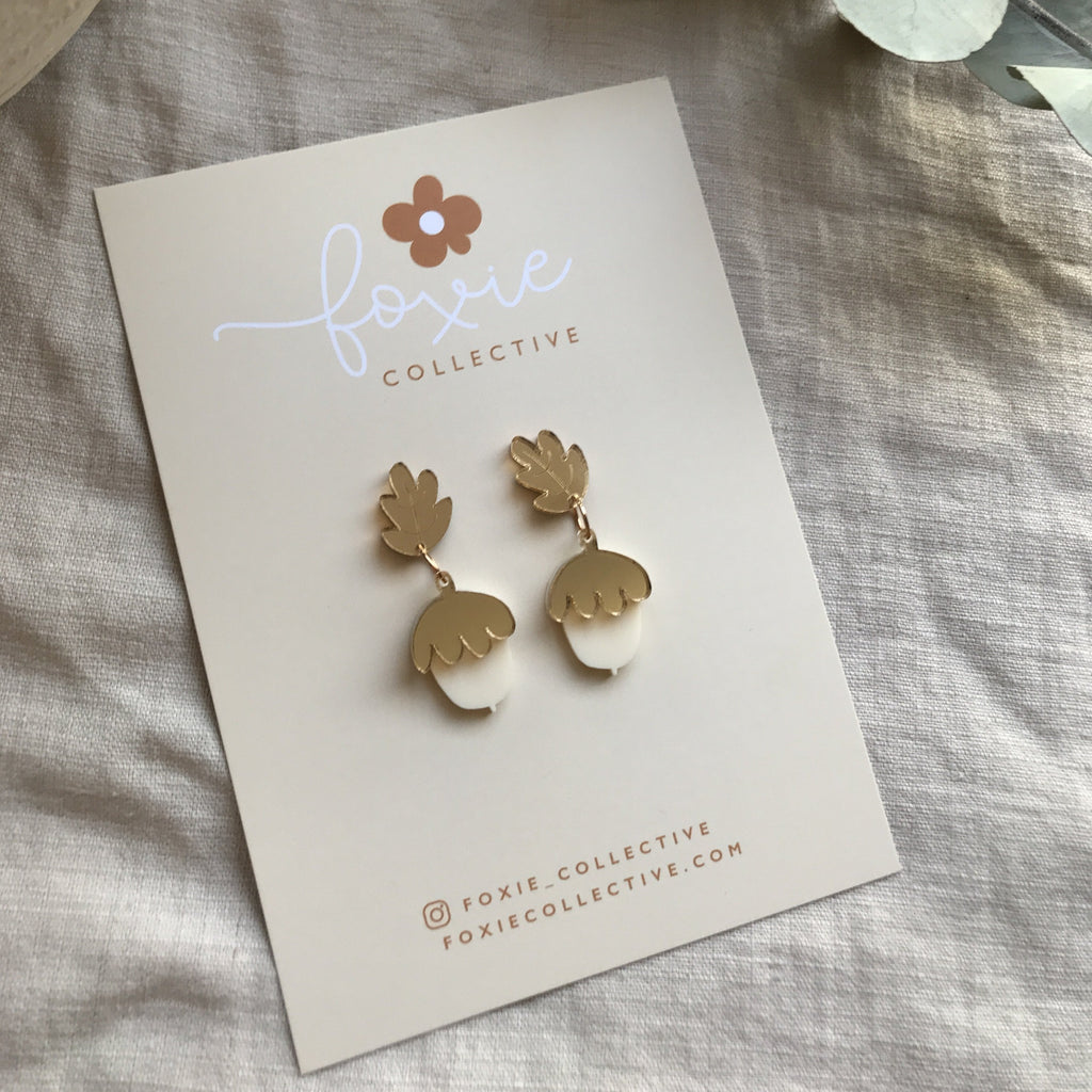Acorn Earrings | Gold Mirror + Cream