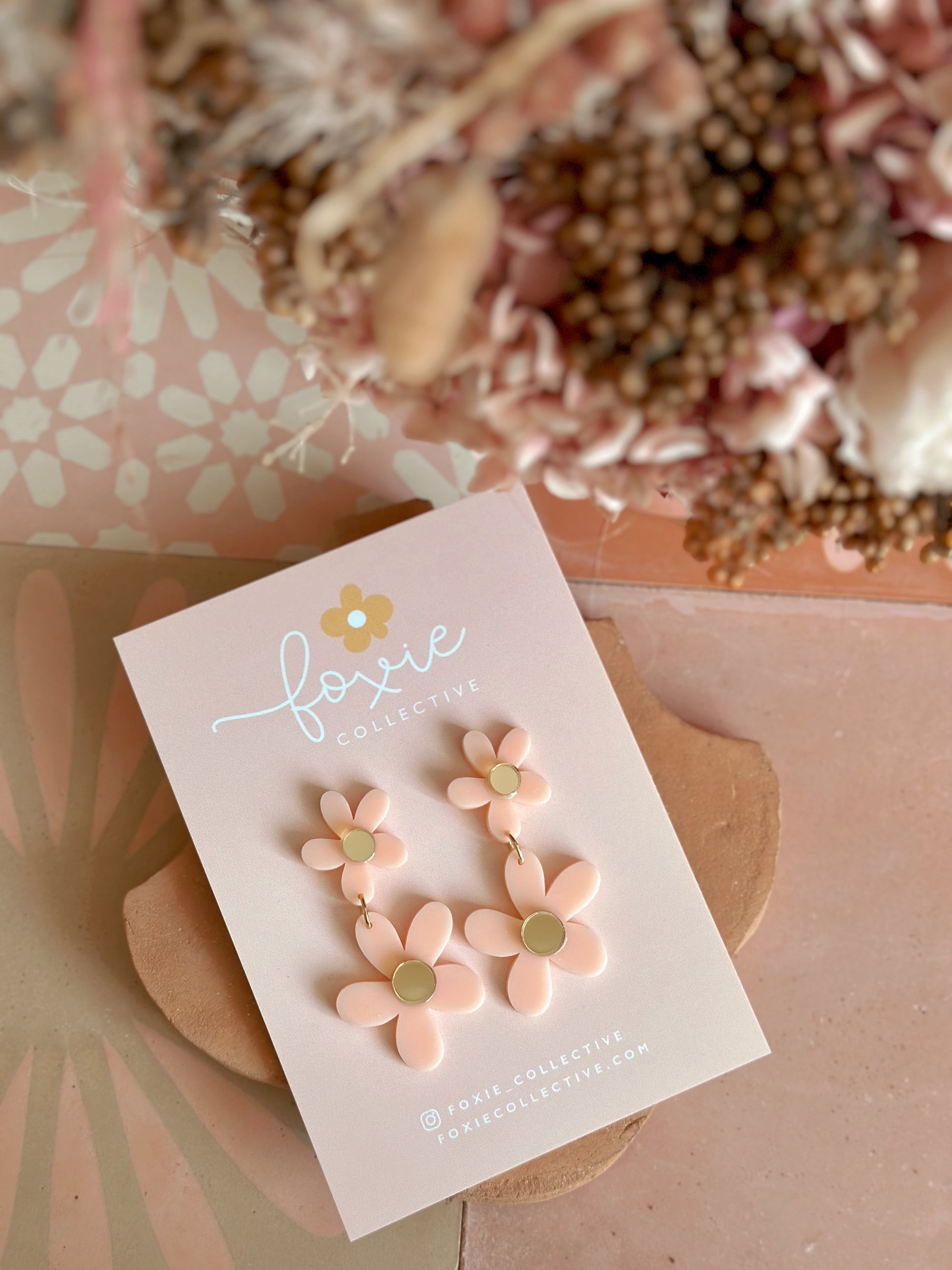 Double Daisy Dangles | Pale Pink + Gold | WHOLESALE