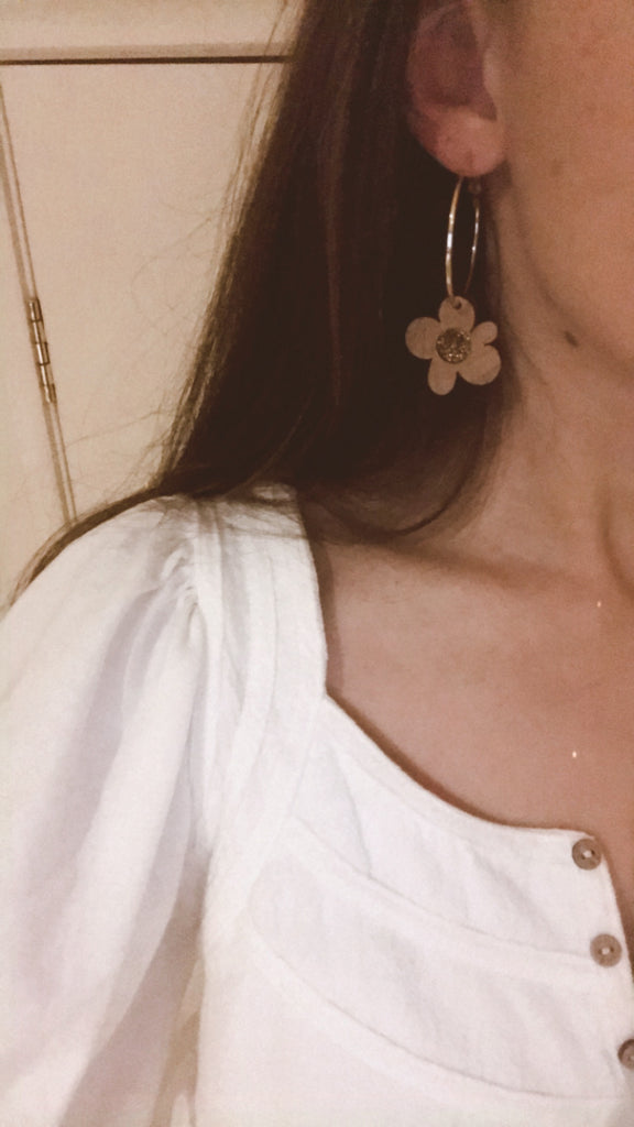 Moon Flowers Hoops Earrings | Cherrywood + Gold Glitter