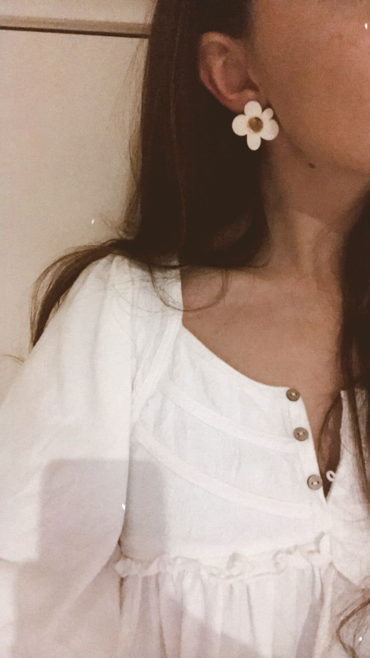 Moon Flower Statement Stud Earrings | Cream + Gold