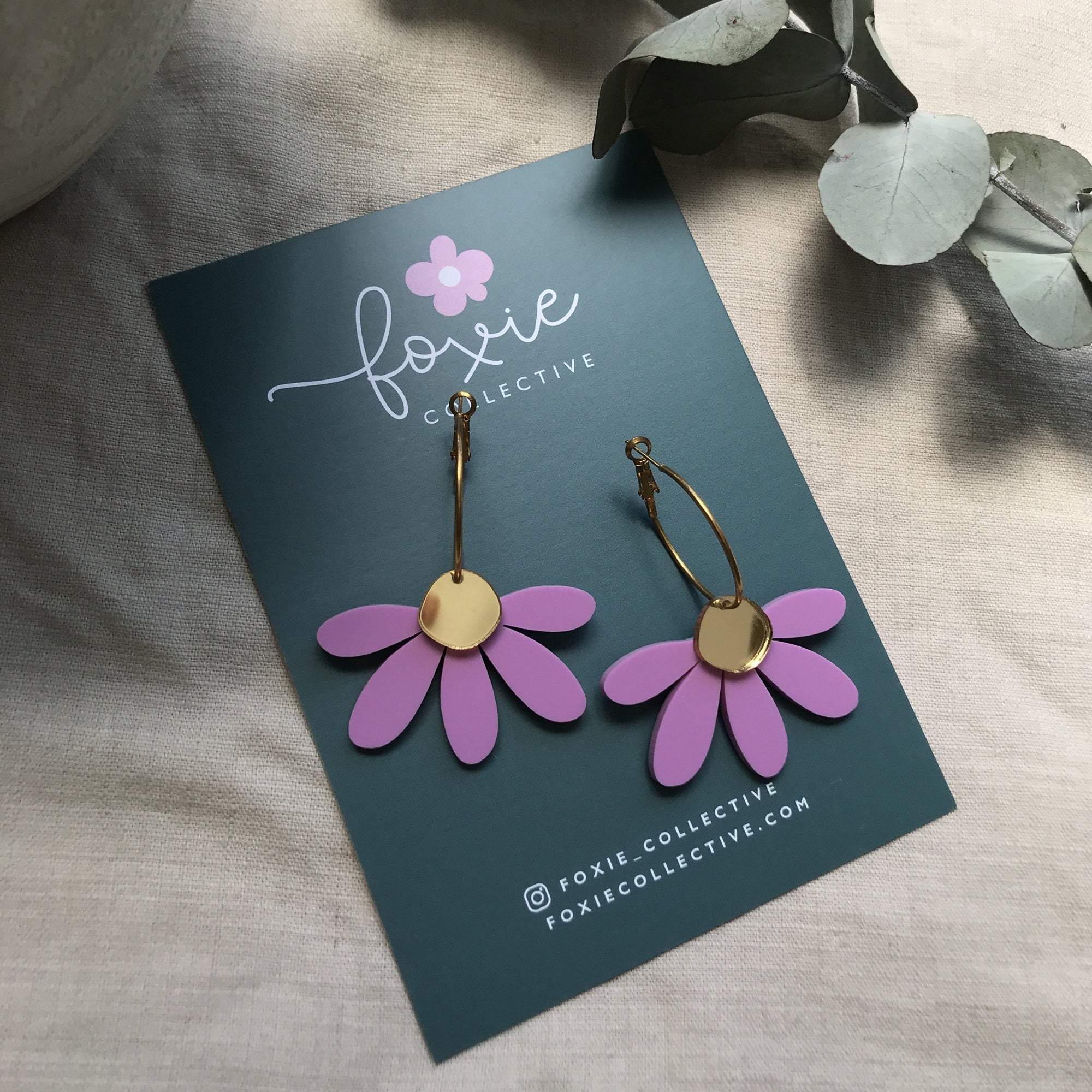 Jumbo Daisy Hoop Earrings | Lilac + Gold Mirror | WHOLESALE