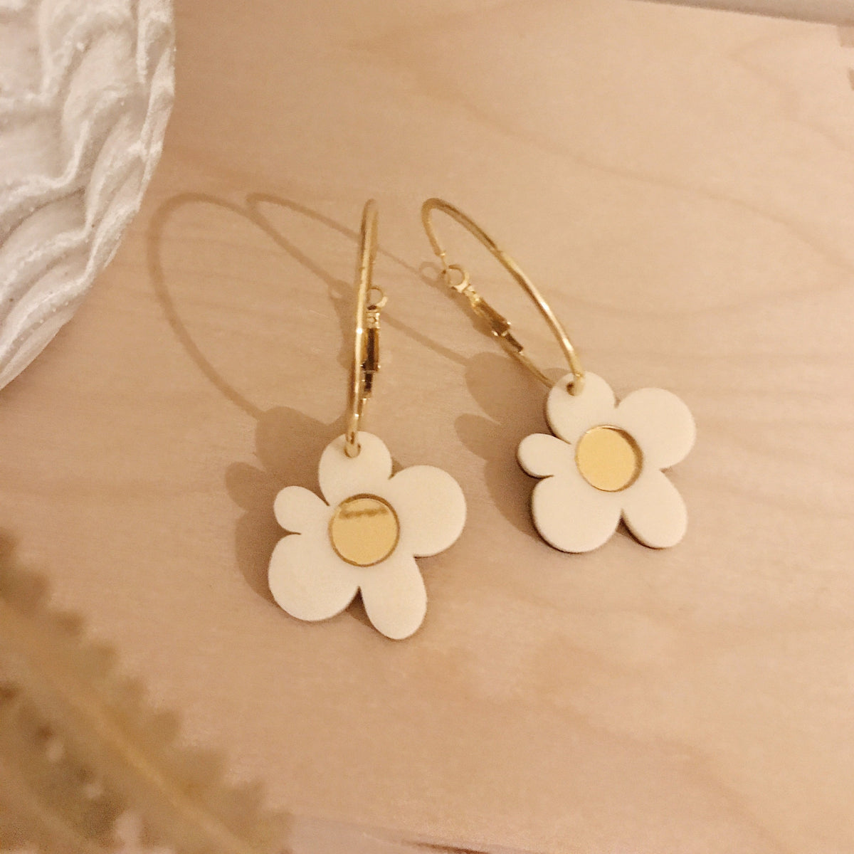 Moon Flower Hoop Earrings | Cream + Gold | WHOLESALE