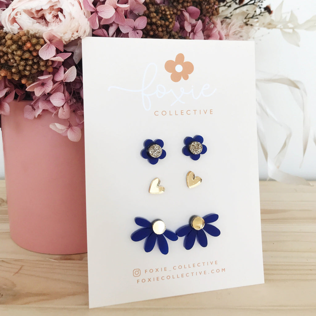 STUD PACK TRIO | Frosted Sapphire + Gold