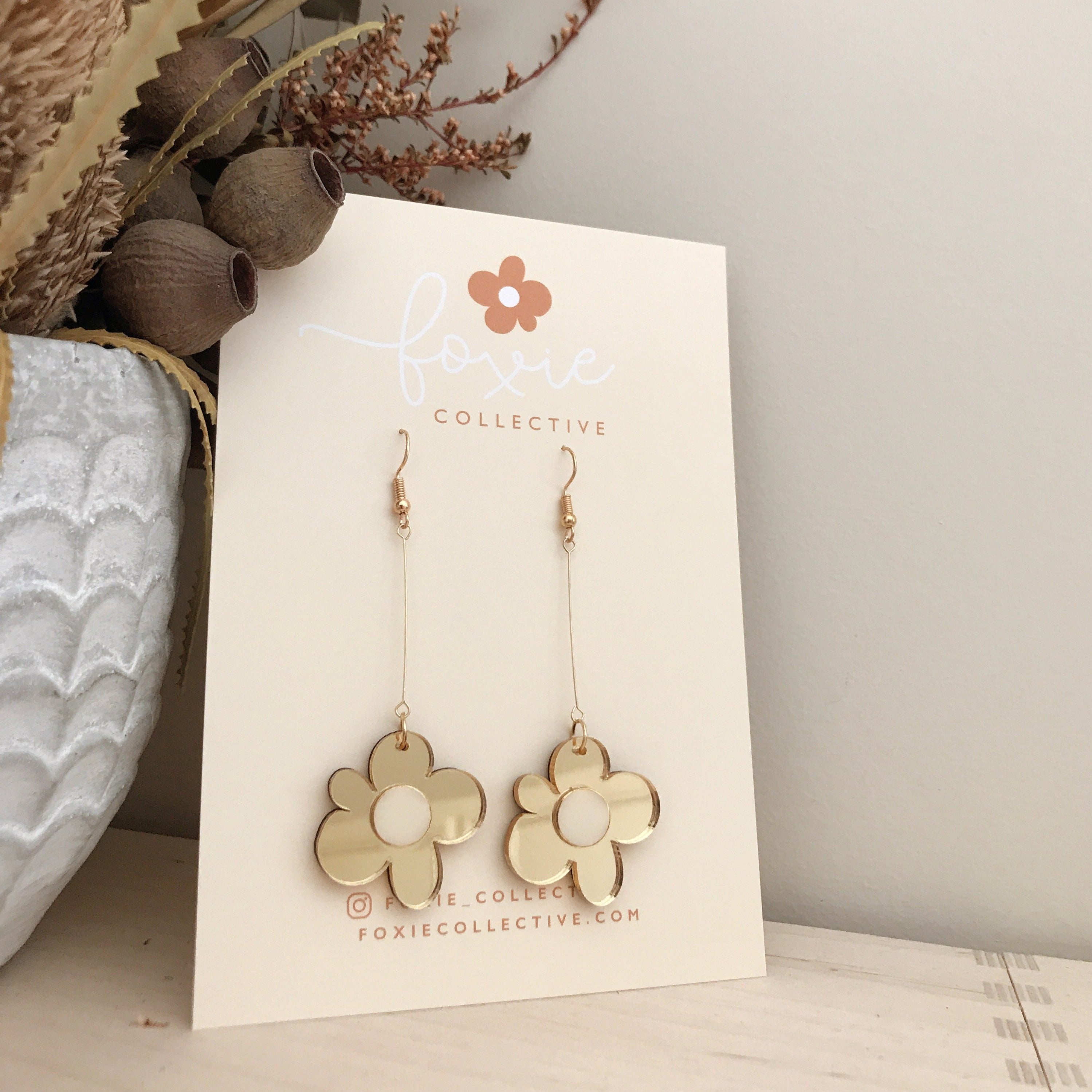 Moon Flower Dangle Earrings | Gold + Cream