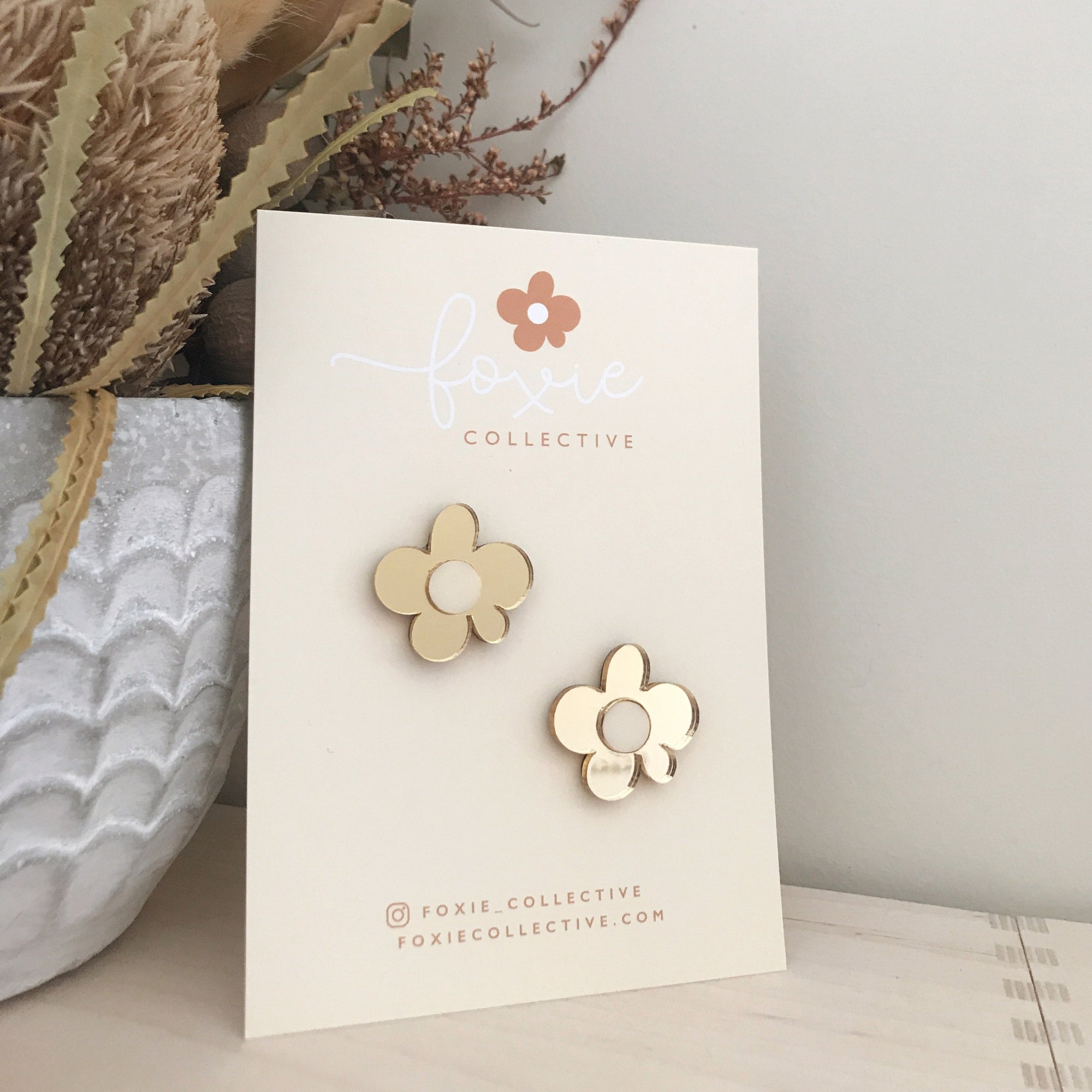 Moon Flower Statement Studs Earrings | Gold + Cream