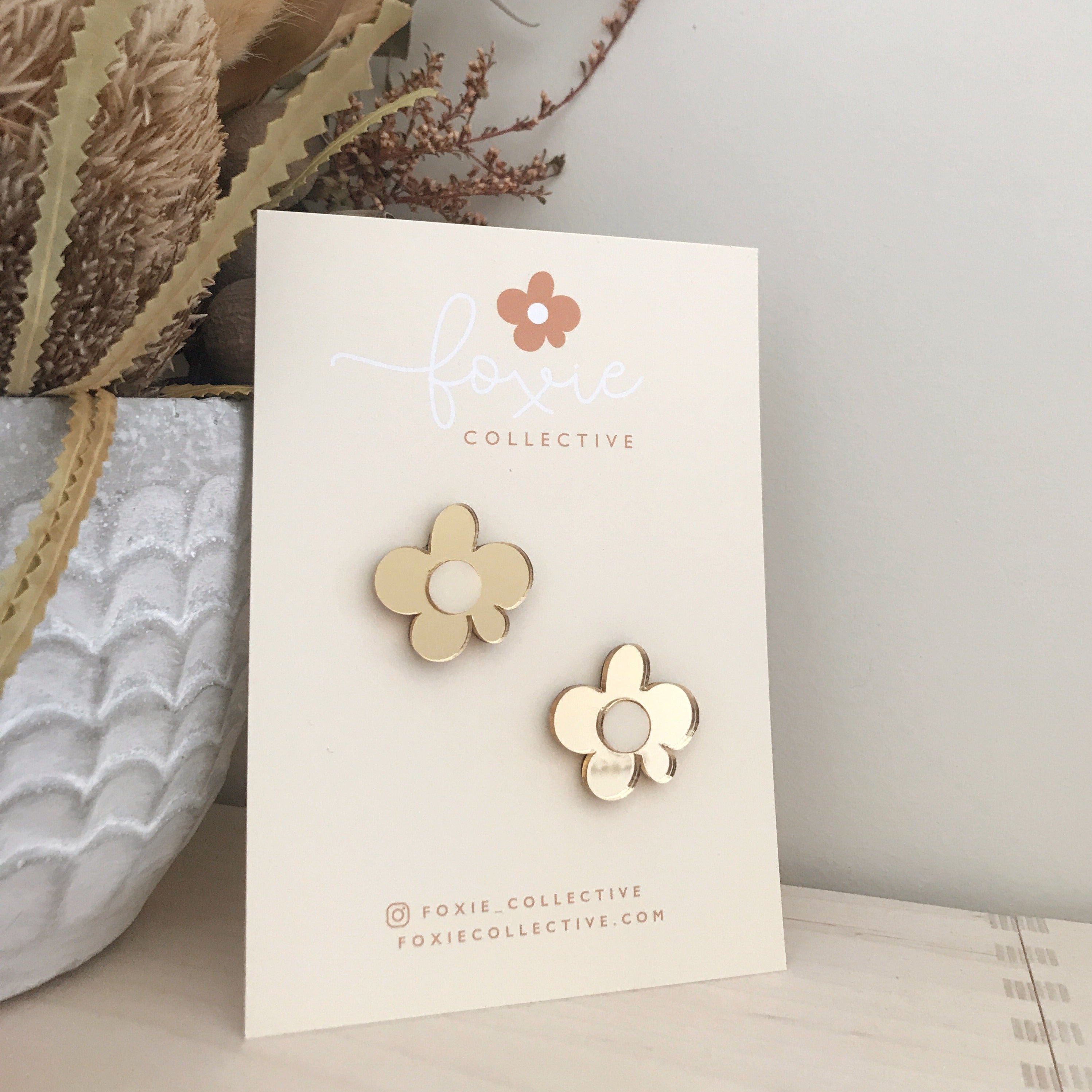 Moon Flower Statement Studs Earrings | Gold + Cream