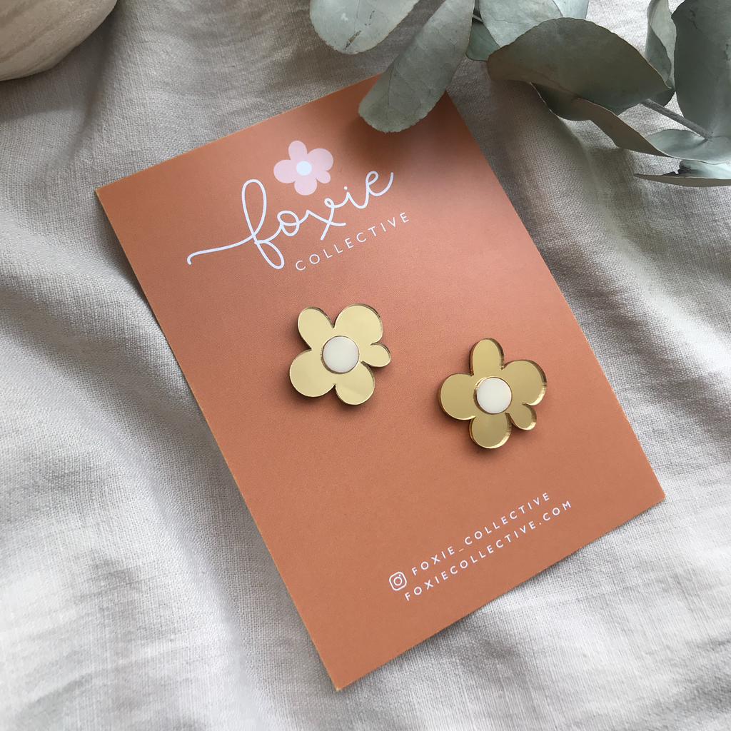 Moon Flower Statement Studs Earrings | Gold + Cream