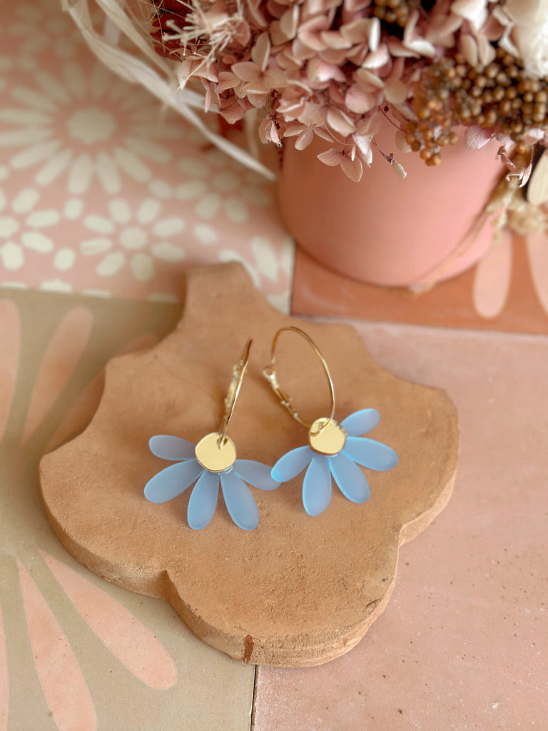 Jumbo Daisy Hoop Earrings | Frosted Blue + Gold