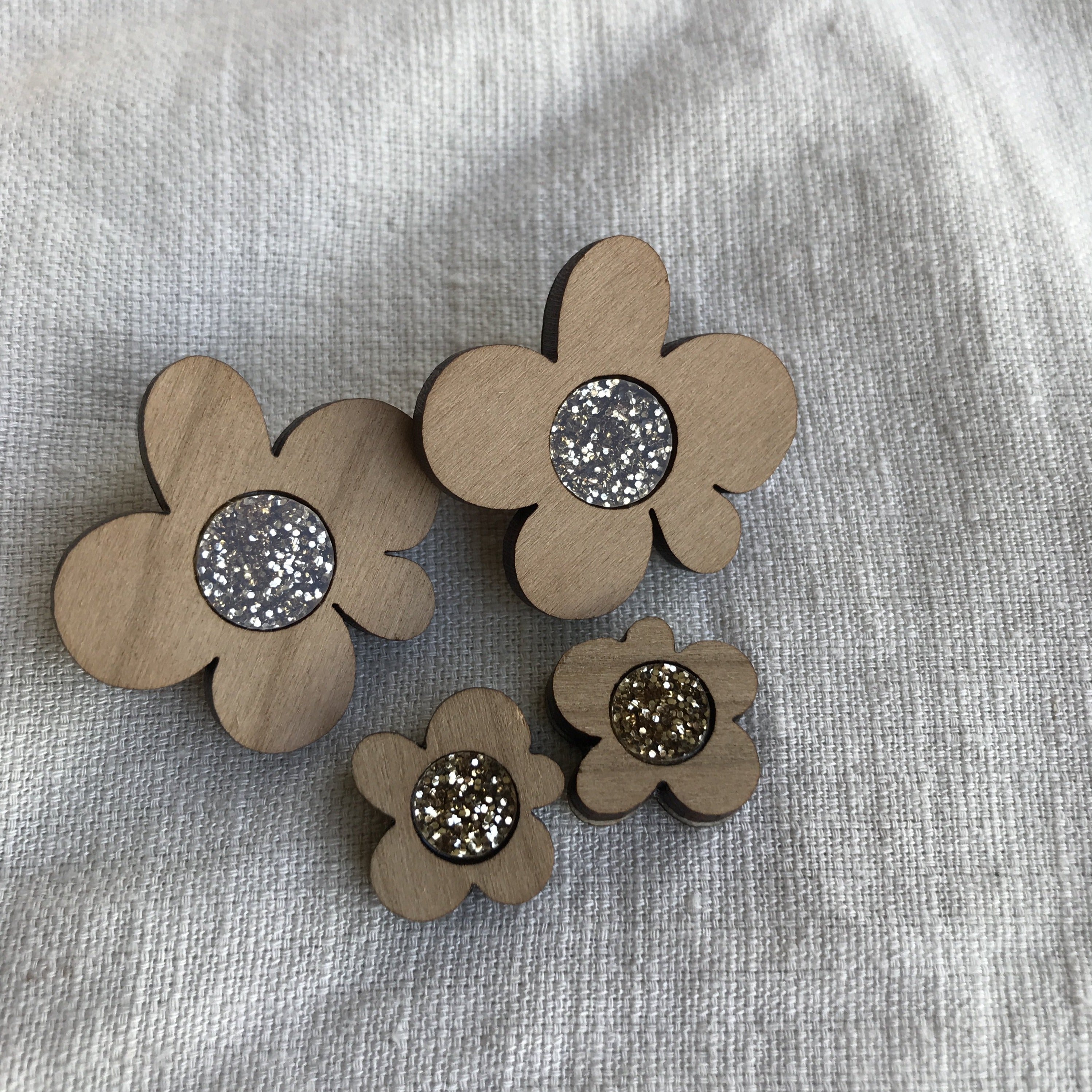 Moon Flower Statement Stud Earrings | Cherrywood + Gold Glitter