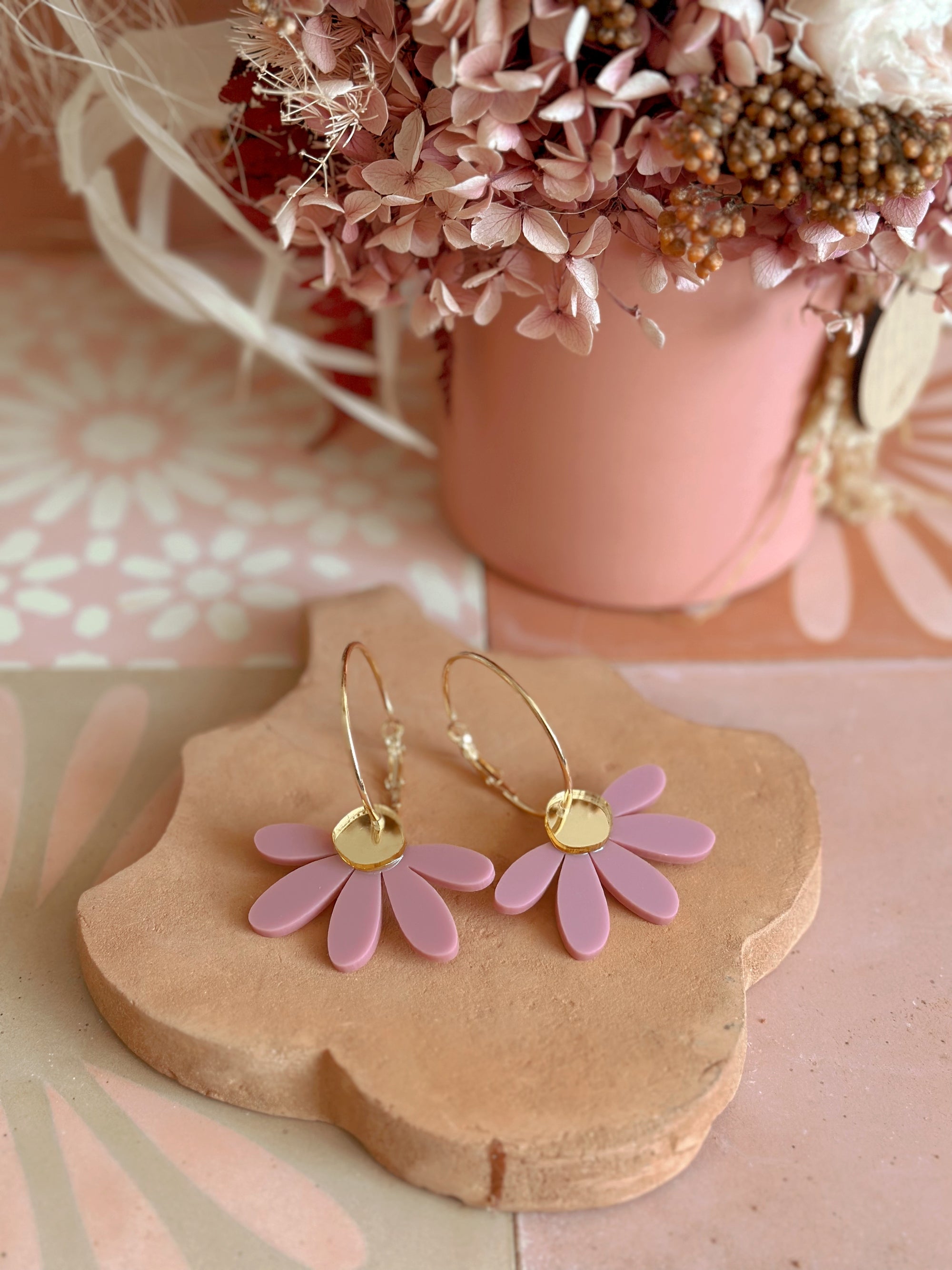 Jumbo Daisy Hoop Earrings | Dusty Lilac + Gold