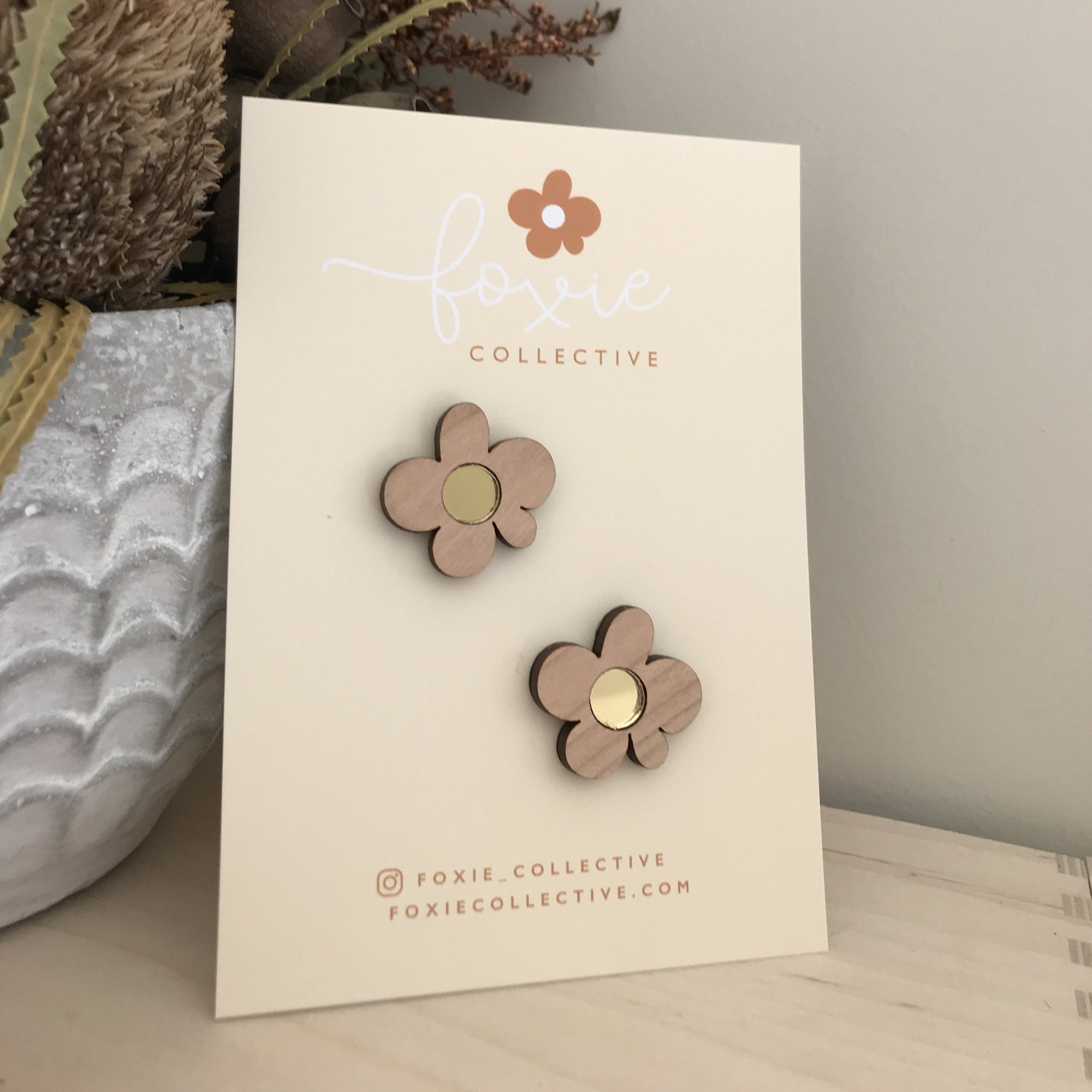 Moon Flower Statement Stud Earrings| Cherrywood + Gold