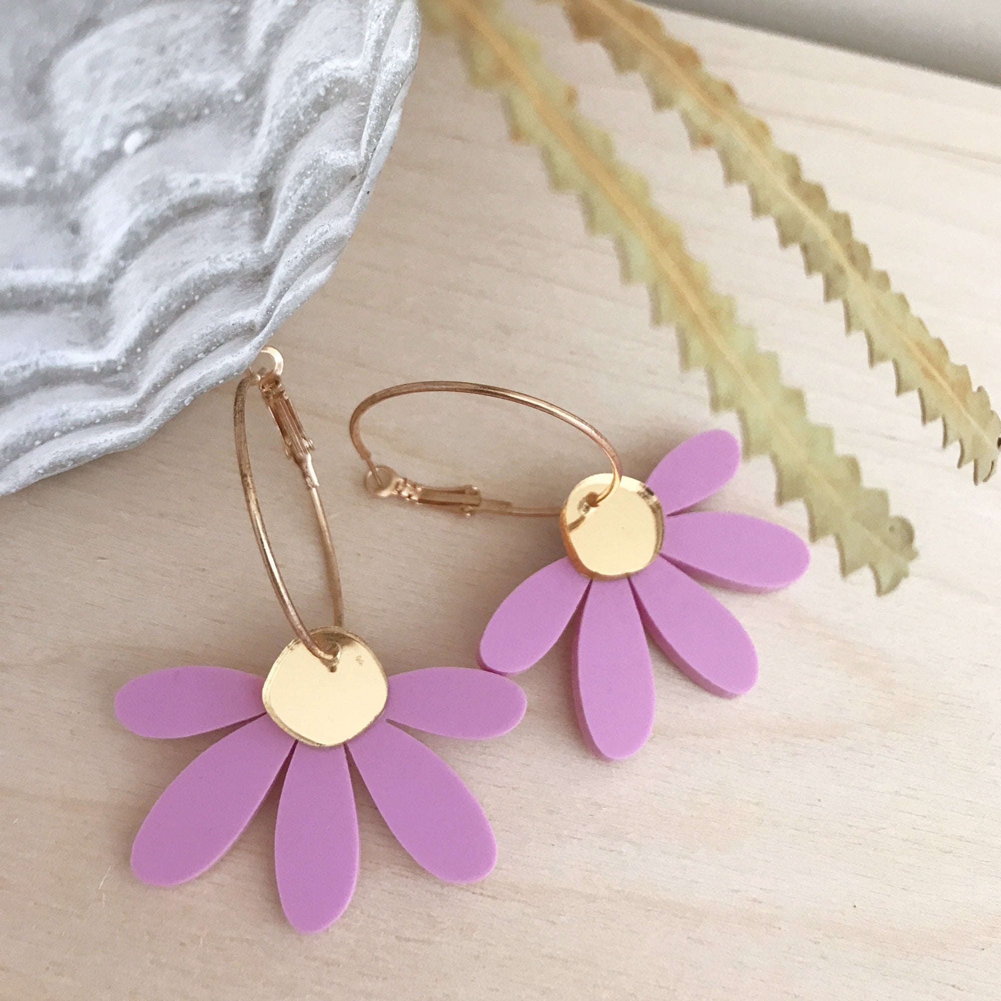 Jumbo Daisy Hoop Earrings | Lilac + Gold Mirror | WHOLESALE