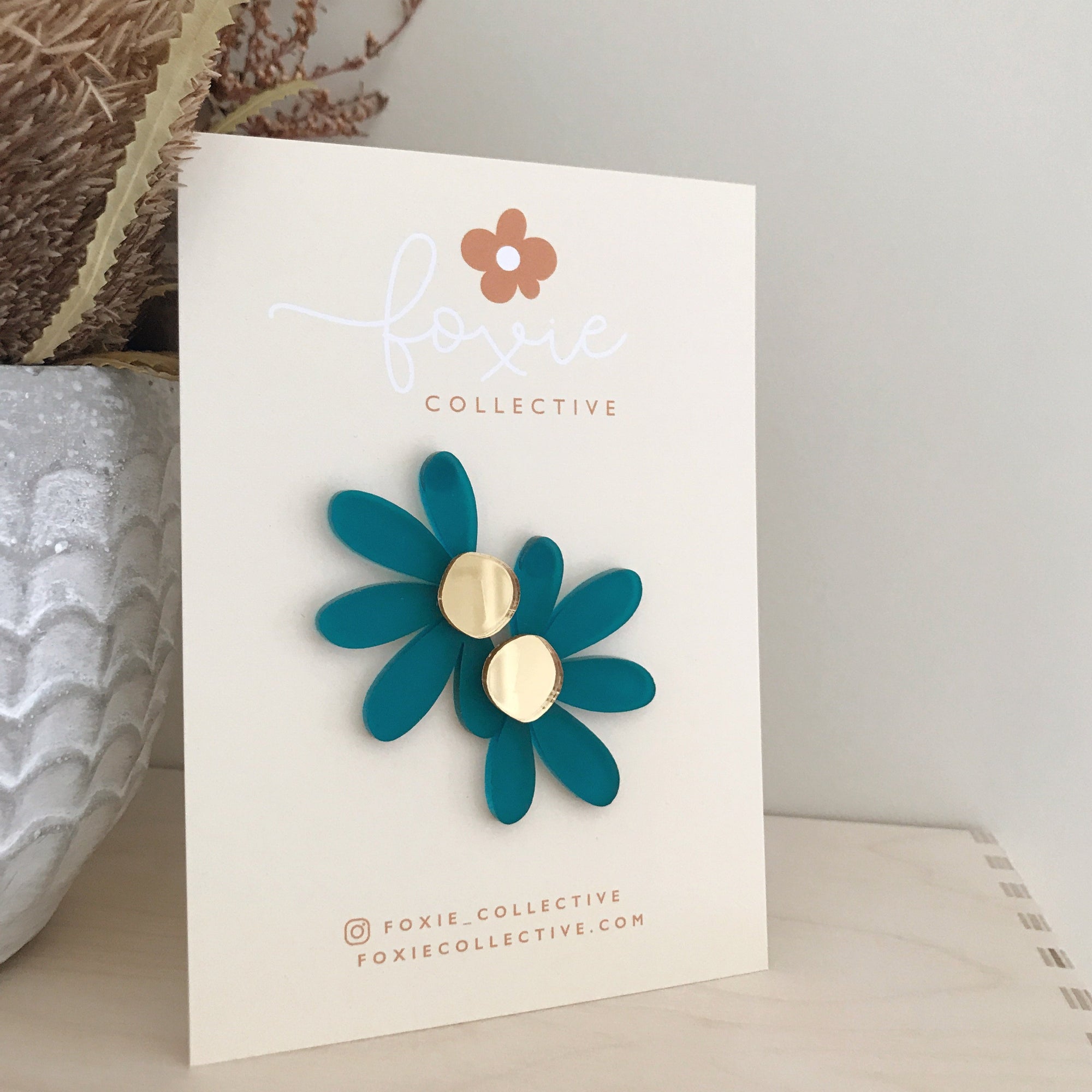 Jumbo Daisy Stud Earrings | Frosted Teal + Gold