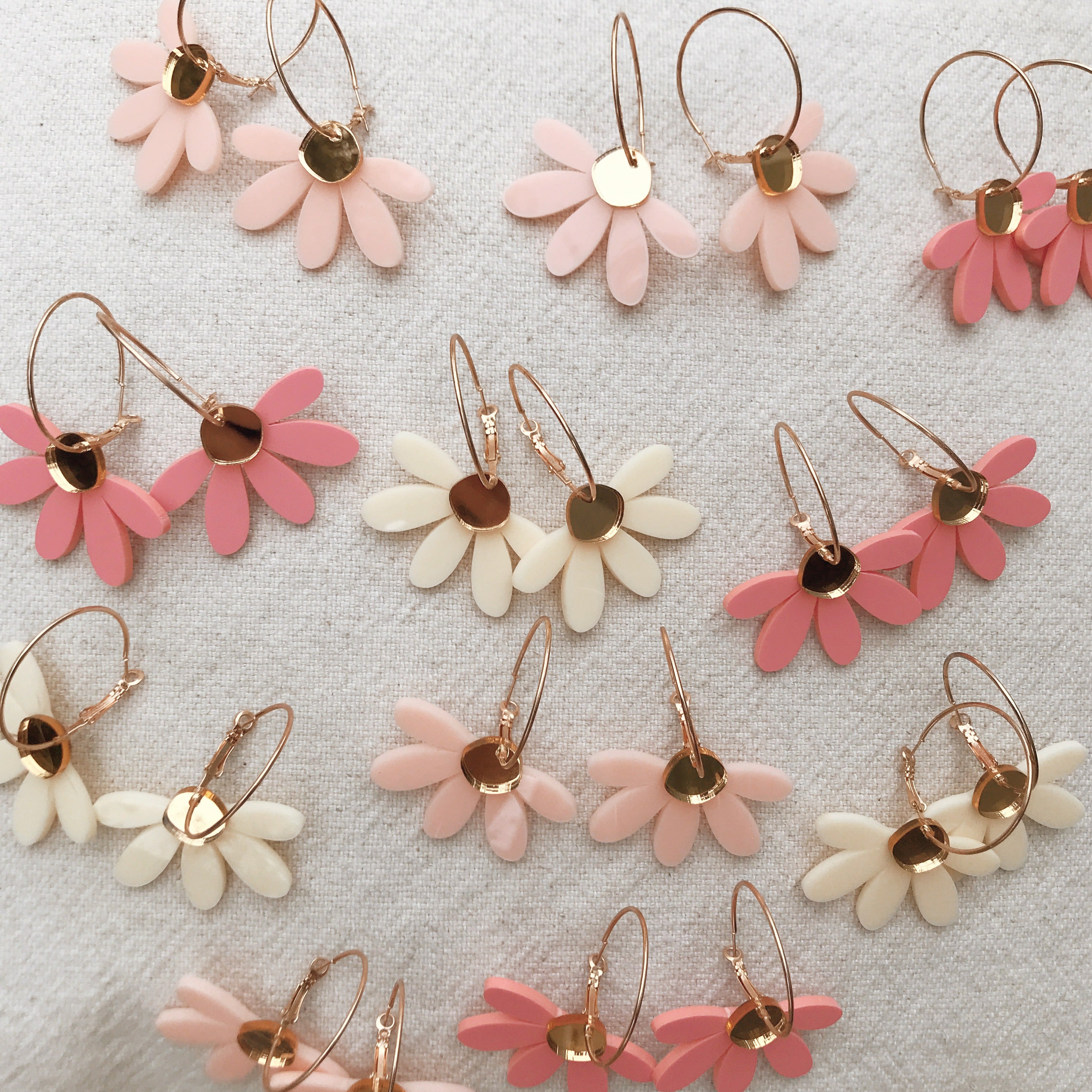 Jumbo Daisy Hoop Earrings | Pale Pink + Gold