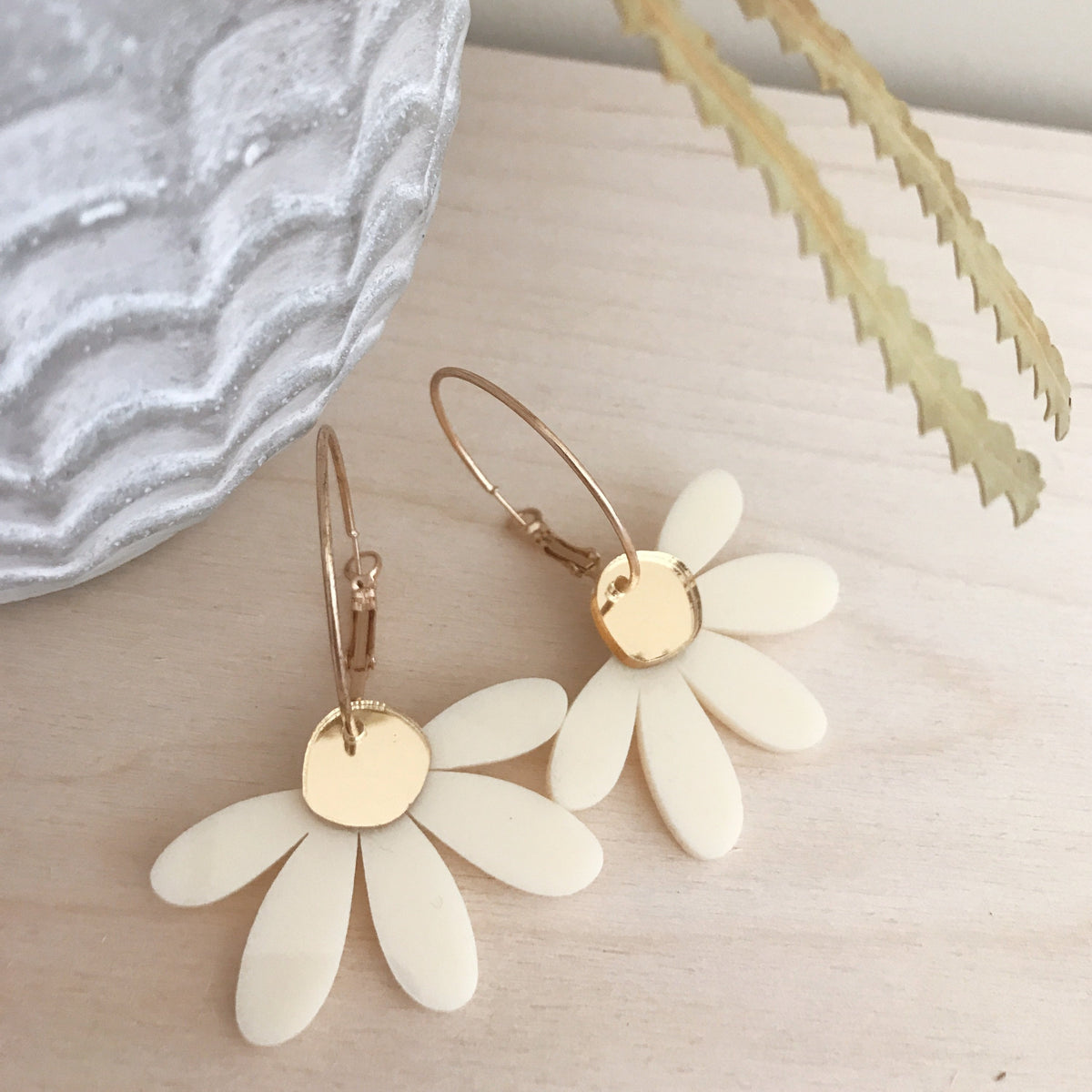 Jumbo Daisy Hoop Earrings | Cream + Gold | WHOLESALE