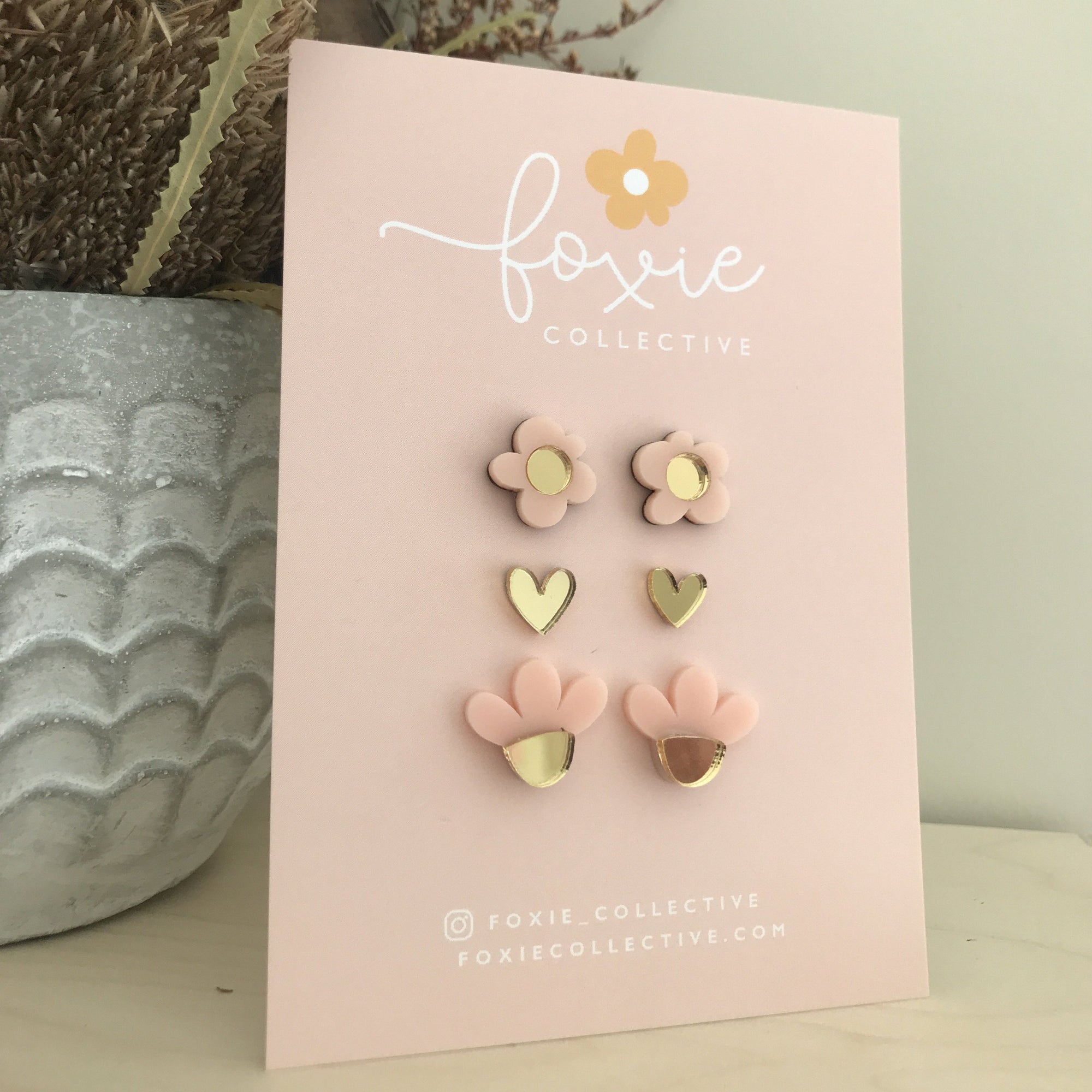 Stud Pack Trio #5 | Pale Pink + Gold