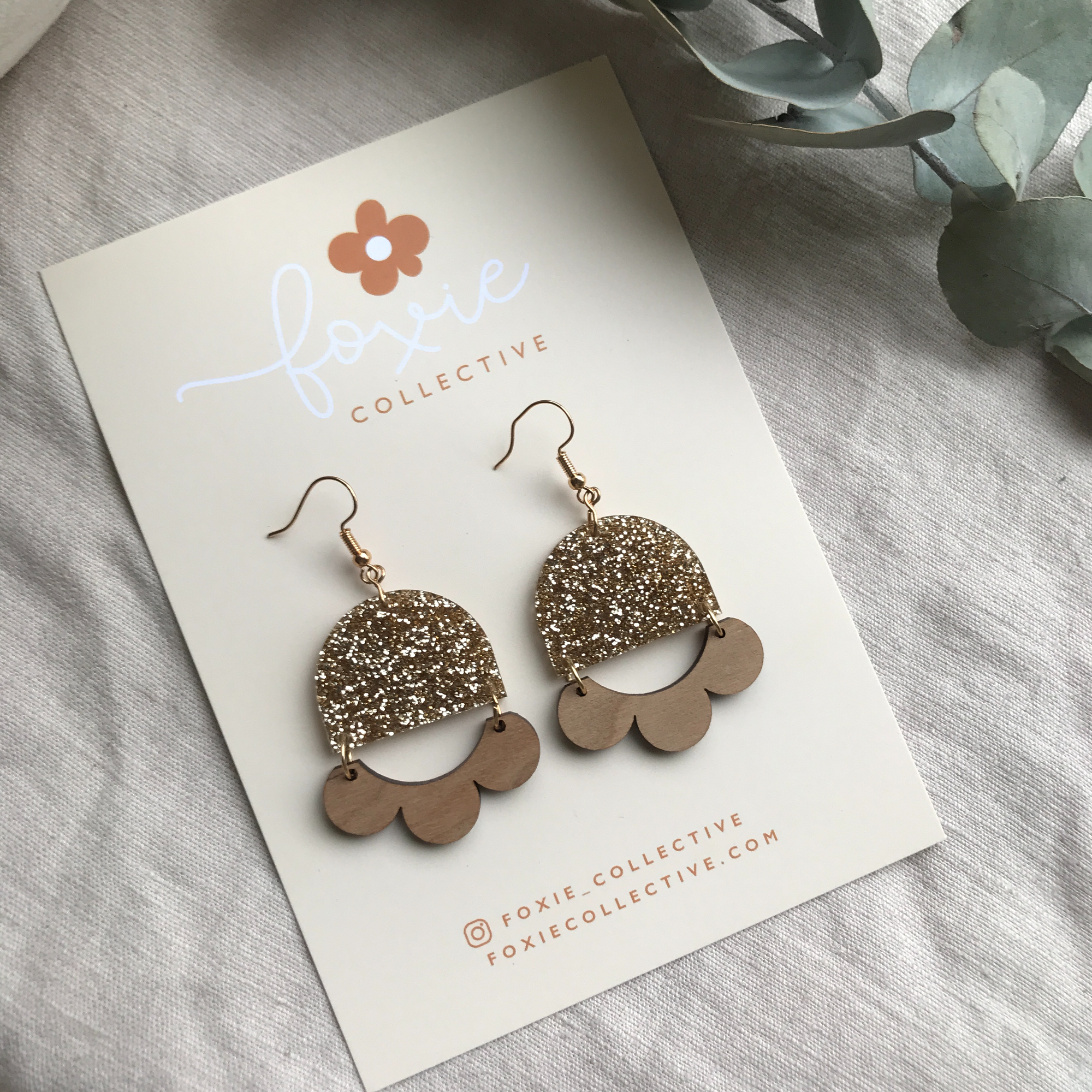 Marlie Dangle Earrings | Gold Glitter + Cherrywood