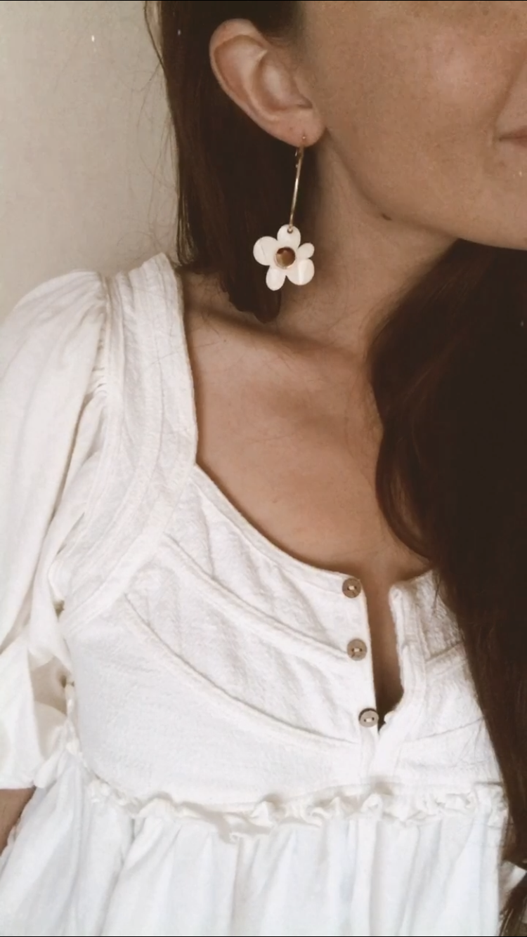 Moon Flower Hoop Earrings | Cream + Gold | WHOLESALE