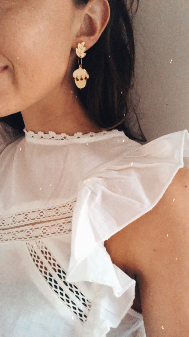 Acorn Dangle Earrings | Gold Mirror + Cream