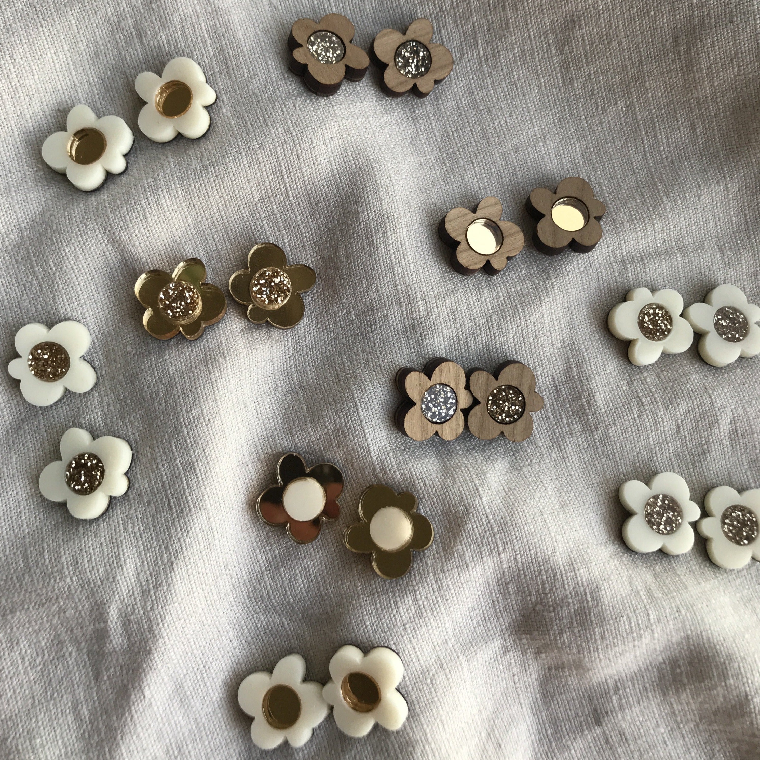 Flower Stud Earrings | Cherrywood + Gold Glitter