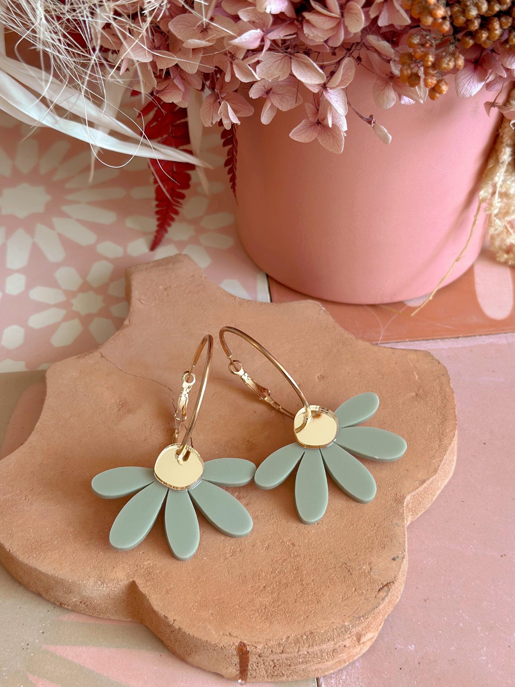 Jumbo Daisy Hoop Earrings | Sage + Gold