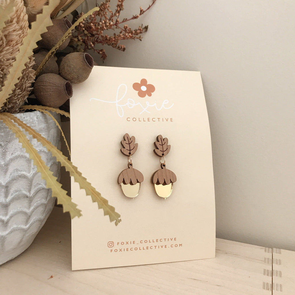 Acorn Earrings | Cherrywood + Gold
