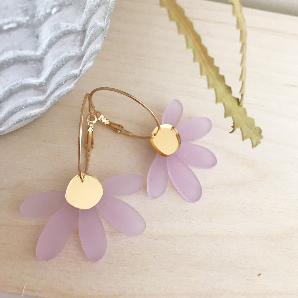 Jumbo Daisy Hoop Earrings | Frosted Lilac + Gold
