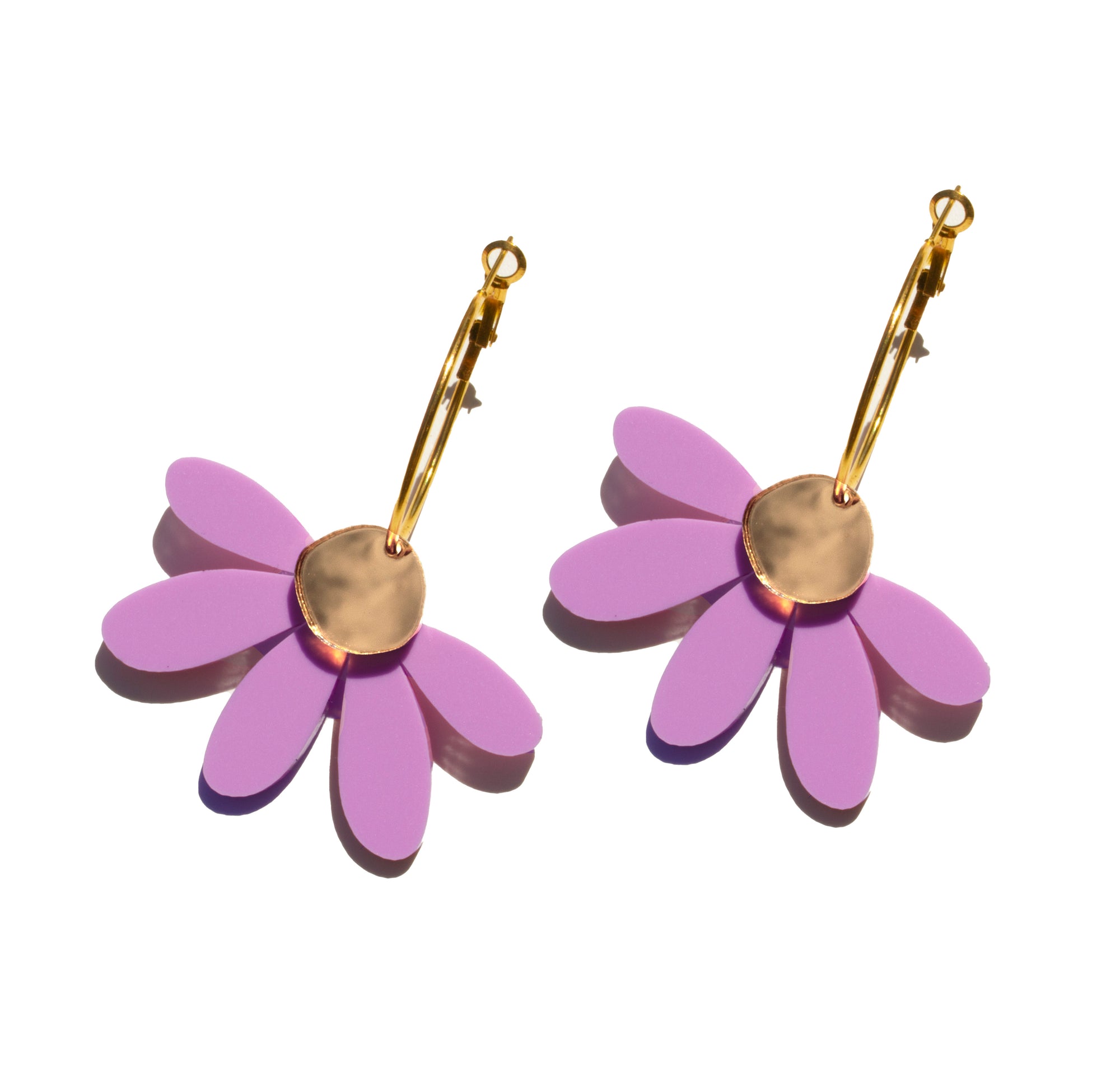 Jumbo Daisy Hoop Earrings | Lilac + Gold Mirror | WHOLESALE