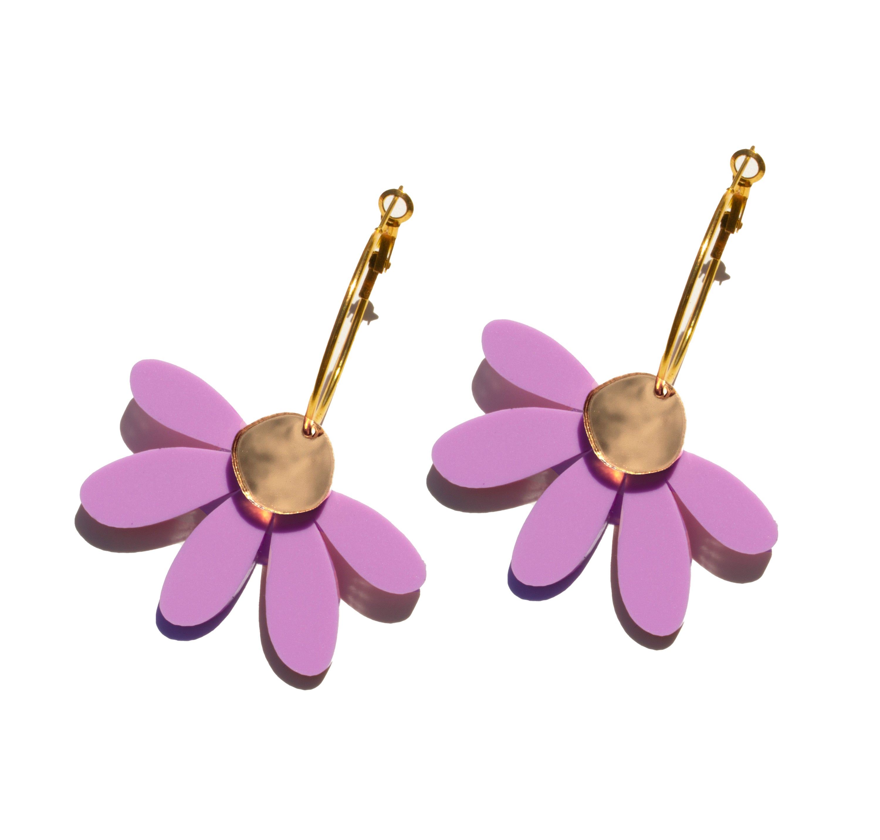 Jumbo Daisy Hoop Earrings | Lilac + Gold Mirror | WHOLESALE