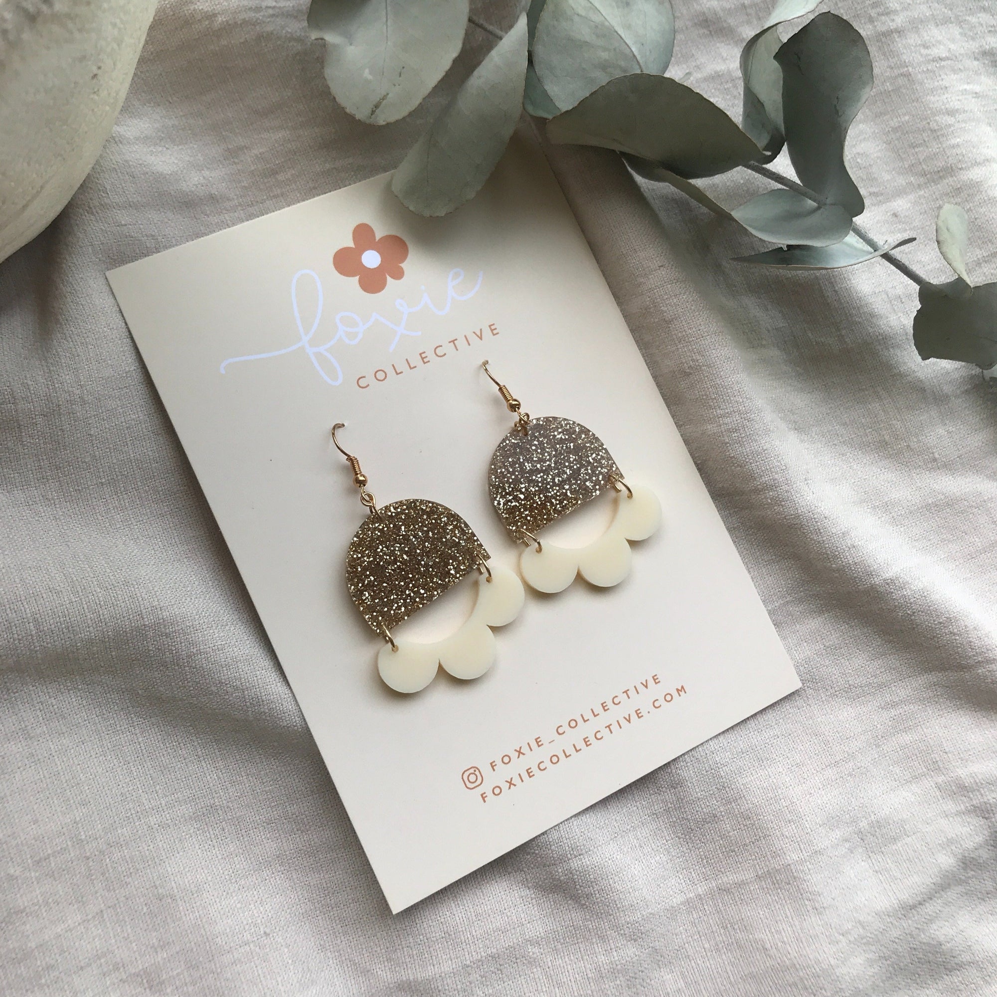 Marlie Dangle Earrings | Gold Glitter + Cream