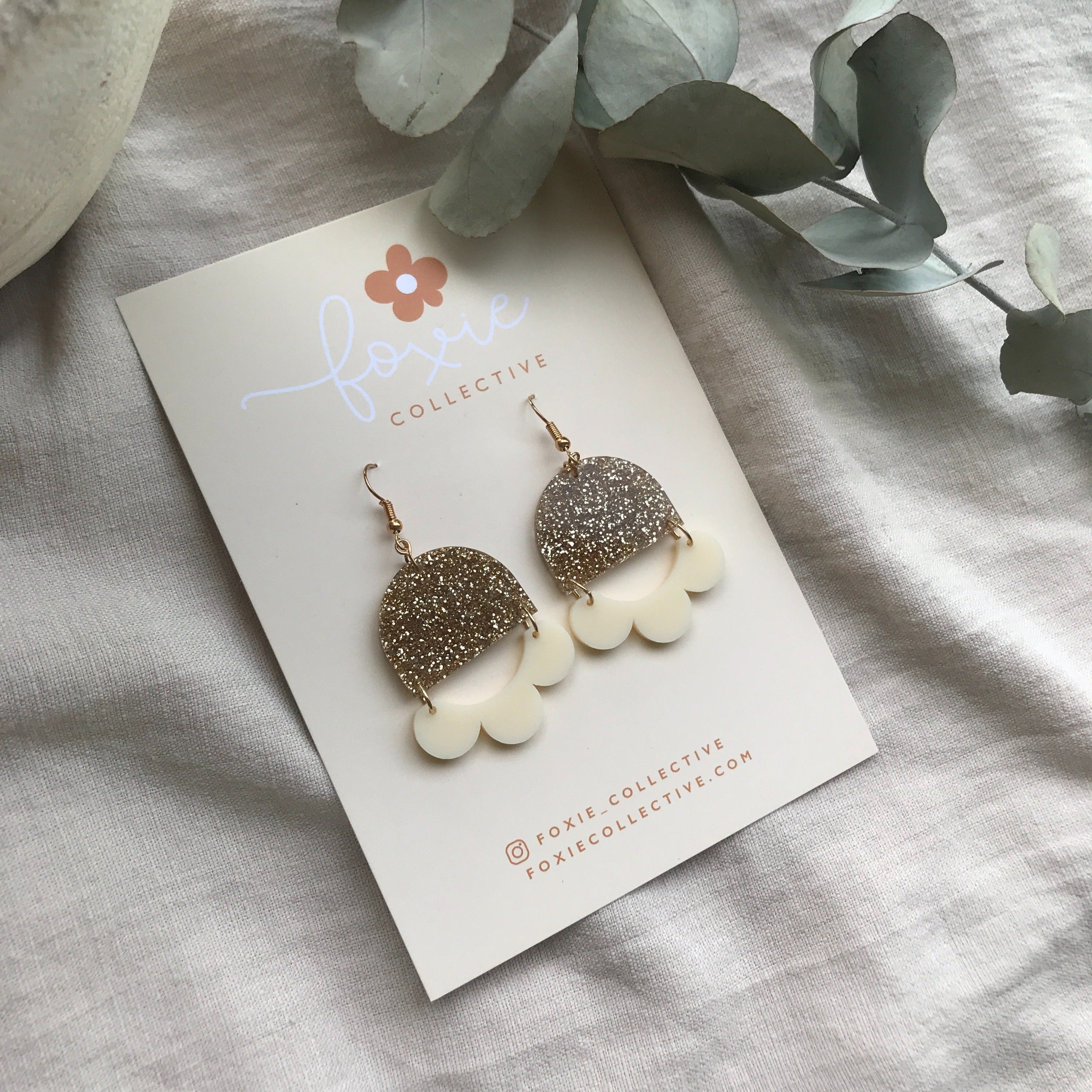 Marlie Dangle Earrings | Gold Glitter + Cream