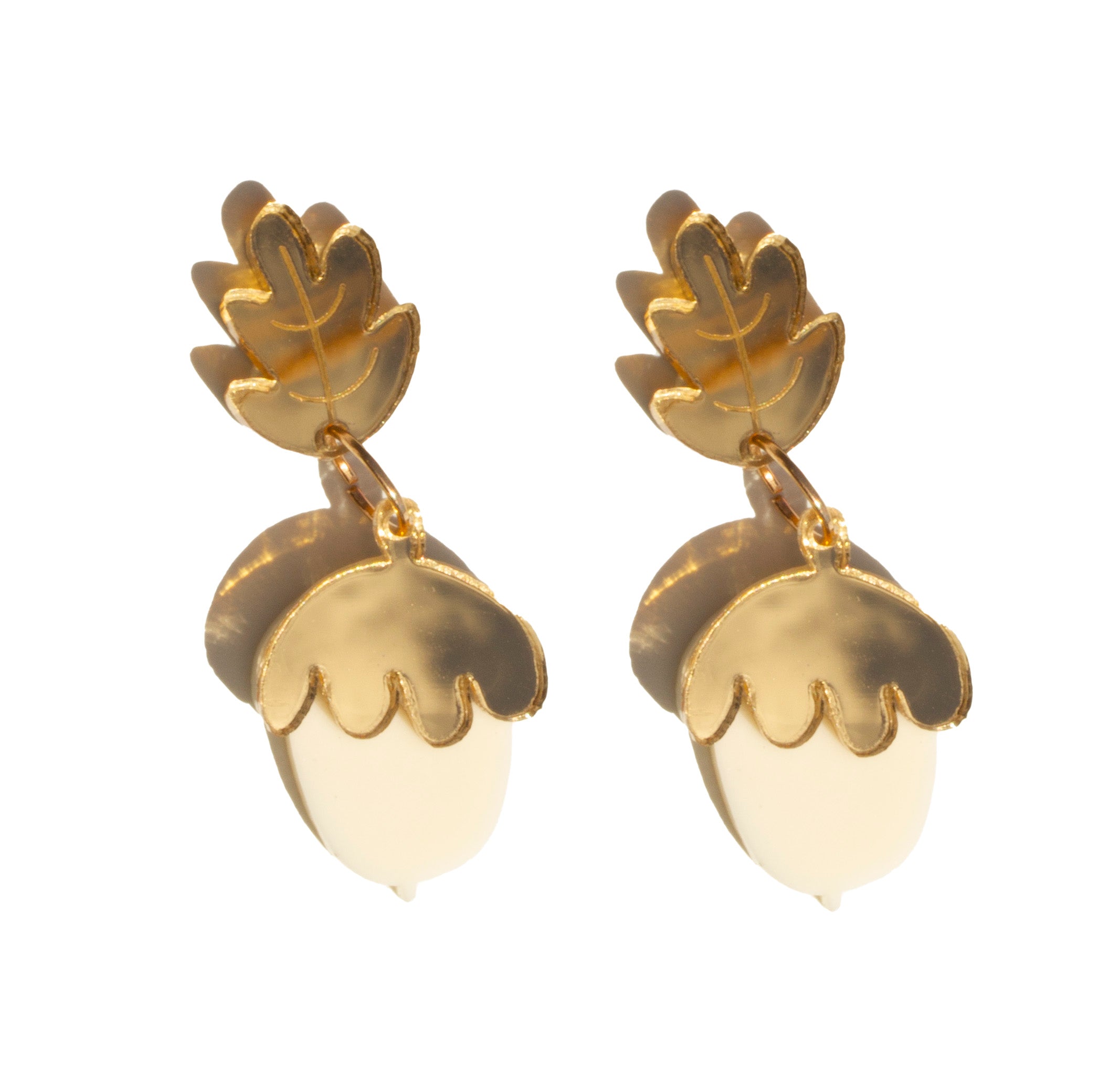 Acorn Dangle Earrings | Gold Mirror + Cream