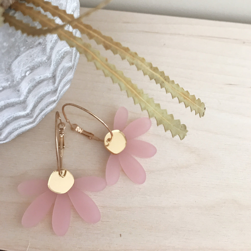 Jumbo Daisy Hoop Earrings | Frosted Pink + Gold