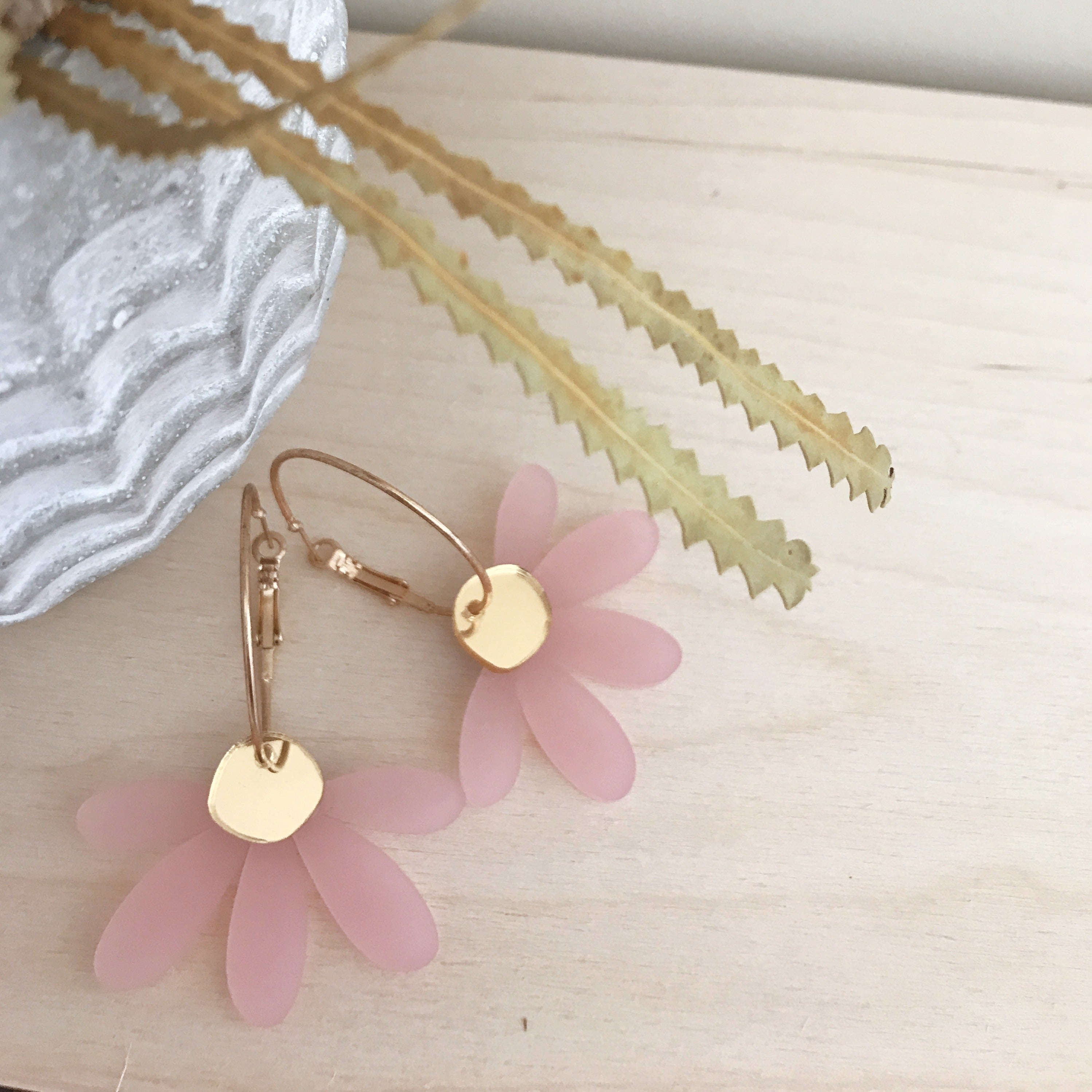 Jumbo Daisy Hoop Earrings | Frosted Pink + Gold | WHOLESALE